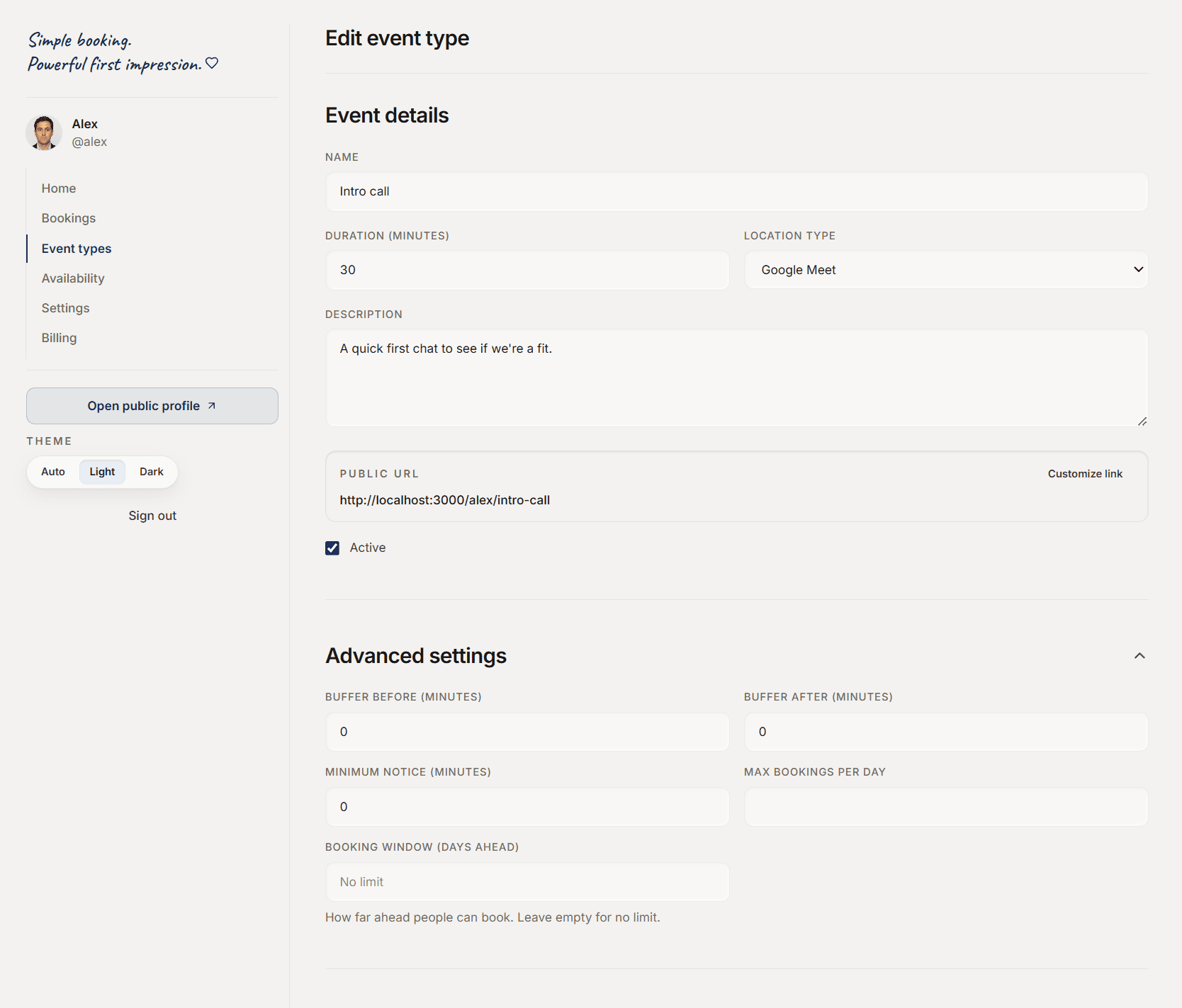 Editing a booking type in Duplipost